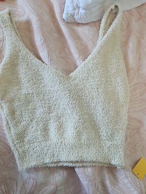 Cozy Cream Textured V-Neck Womens Tank Top